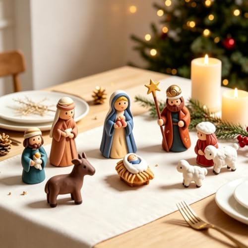 Mini Nativity Scene Set in Tin Box - Handcrafted Holy Family Figurines - Portable Christmas Decor - Variation #a