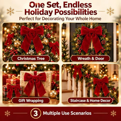 25 Pcs Burgundy Velvet Christmas Bows for Tree Wreath Garland & Gift Wrap