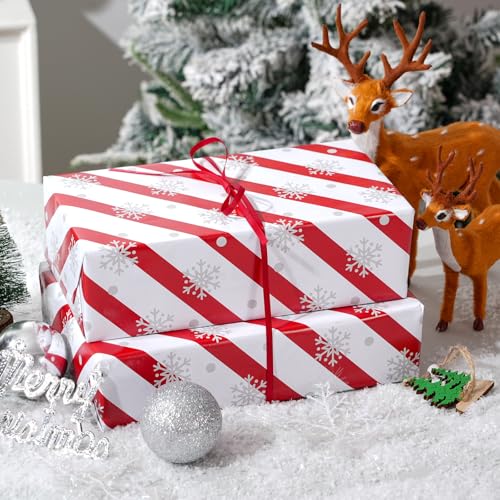 Christmas Wrapping Paper Bundle - Reindeer, Snowflake, Red Truck & Woodland Designs - White-Christmas Variation, 6 Jumbo Sheets