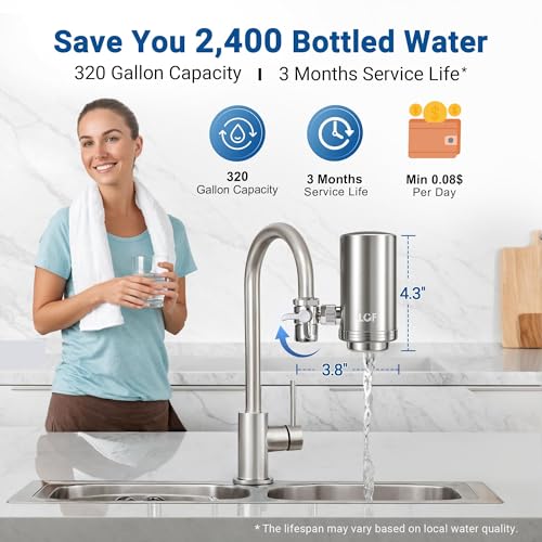 360° Rotating Stainless Steel Faucet Water Filter 320 Gallon Capacity