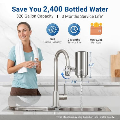360° Rotating Stainless Steel Faucet Water Filter 320 Gallon Capacity