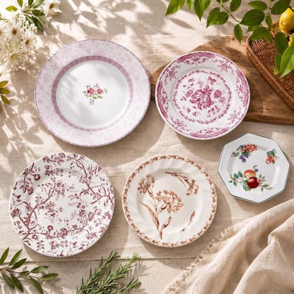 Yiyiring 5-Piece Vintage Ceramic Wall Sculpture Plate Set - Floral Red & White