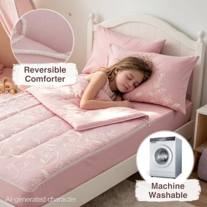 Pink Flower Petals Twin Zipper Comforter Set for Girls - A Nice Night