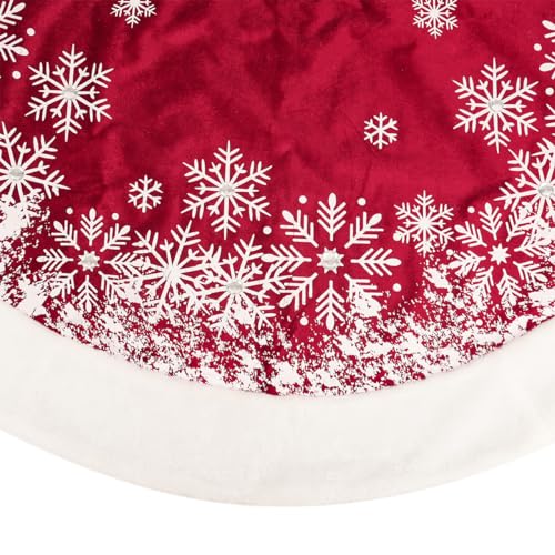 Christmas Tree Skirt 48 Inch Velvet with Faux Fur Snowflakes Holiday Decor