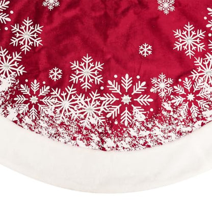 Christmas Tree Skirt 48 Inch Velvet with Faux Fur Snowflakes Holiday Decor