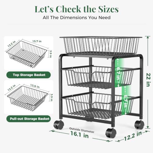 3-Tier Pull-Out Rolling Pantry Organizer with Wheels - Adjustable Storage Cart - Variation 1