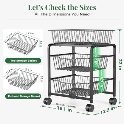 3-Tier Pull-Out Rolling Pantry Organizer with Wheels - Adjustable Storage Cart - Variation 1