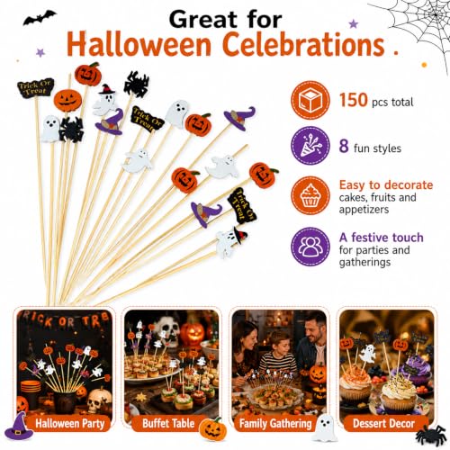 Halloween Cocktail Picks - 150PCS 5.2 Inch Bamboo Party Appetizer Toothpicks