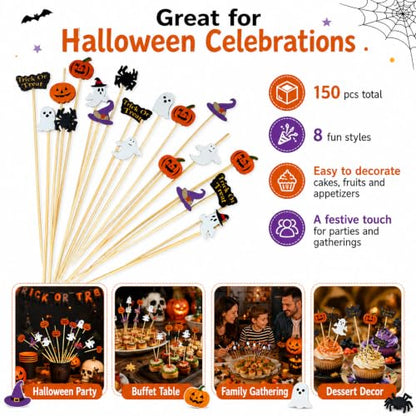Halloween Cocktail Picks - 150PCS 5.2 Inch Bamboo Party Appetizer Toothpicks