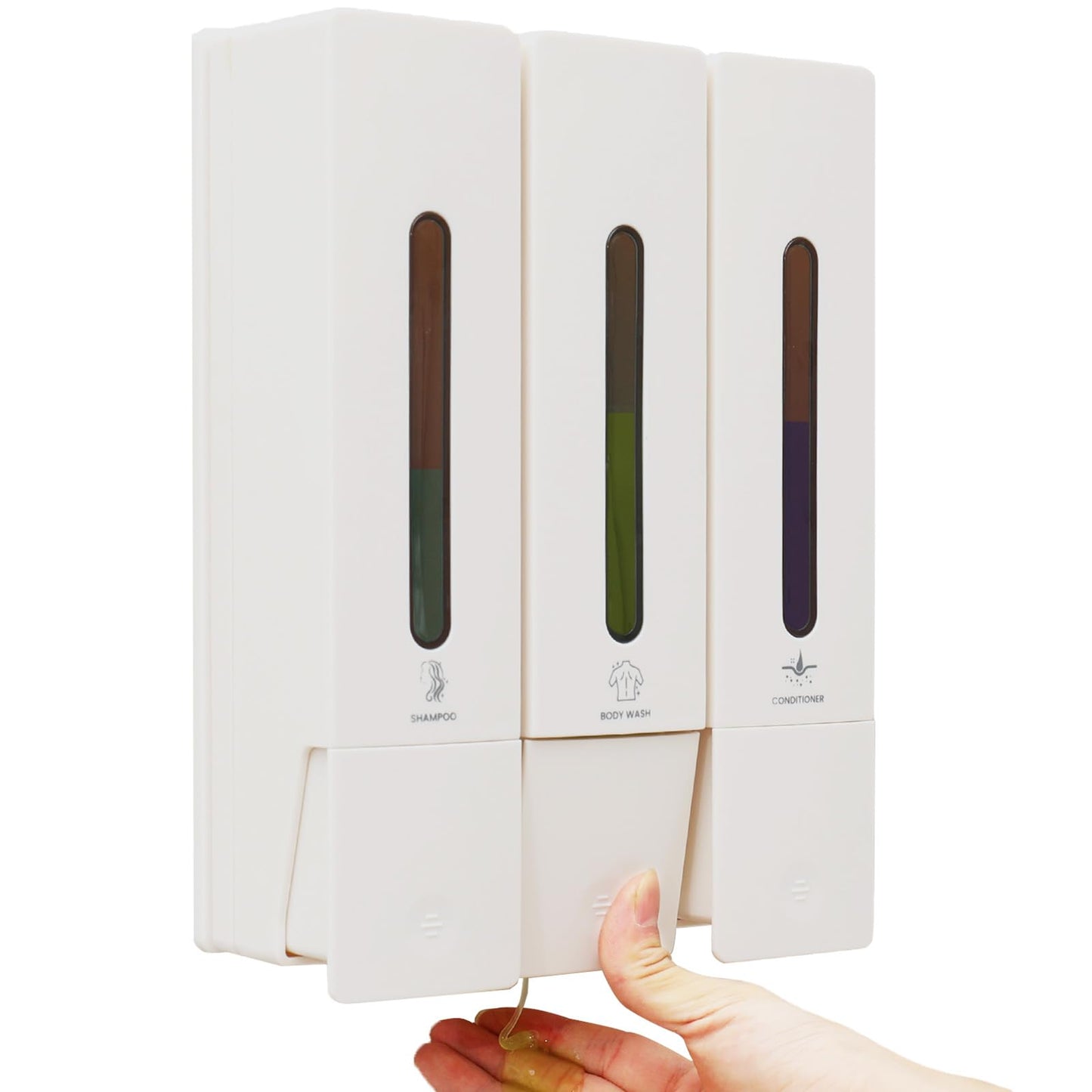Shampoo and Conditioner Dispenser –Shampoo Dispenser for Shower, Shower Soap Dispenser Wall Mounted, Shower Dispenser 3 Chamber No Drill Body Wash Dispenser, Bathroom & Hotel Use, 1200ML, White