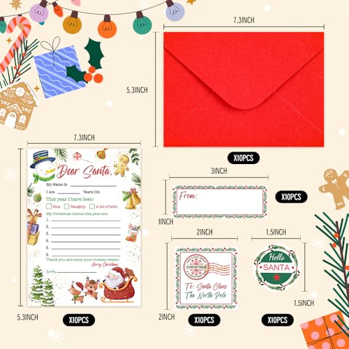 Santa Letter Writing Kit with Envelopes Stickers & Labels - Christmas Activity Set - SDLT01