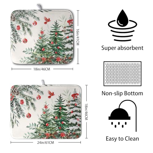 Christmas Tree Dish Drying Mat for Kitchen Counter Extra Large 18x24 Inches - Reversible & Absorbent Microfiber