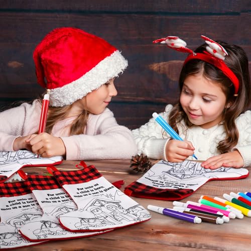 Religious Christmas Stockings DIY Craft Kit with Coloring Pens - 15 Pcs