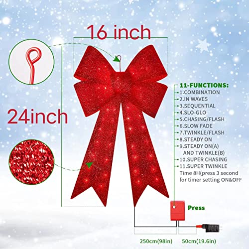 24 Inch 40 LED Christmas Wreath Bow - Glitter Red Holiday Door Decor - Variation of THIS listing
