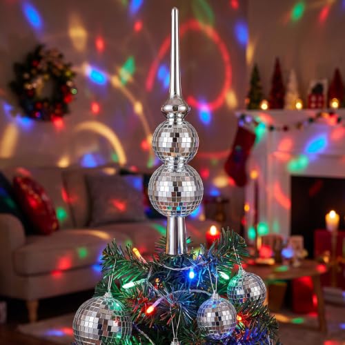 Civaner 12 Inch Christmas Tree Topper Disco Style Mirror Finial - Vintage Silver Ornament