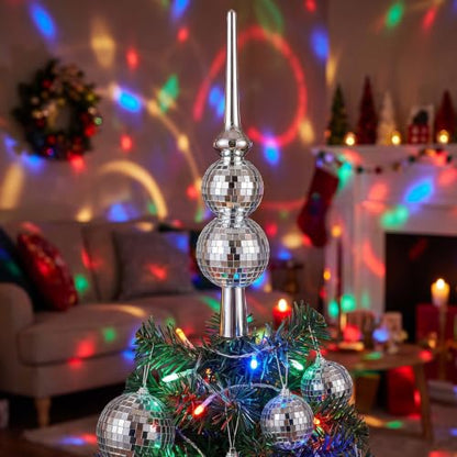 Civaner 12 Inch Christmas Tree Topper Disco Style Mirror Finial - Vintage Silver Ornament