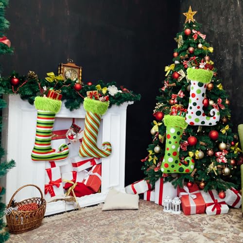 Skicuff 4-Pack 19-Inch Green Christmas Elf Stockings with Faux Fur Hanging Decor