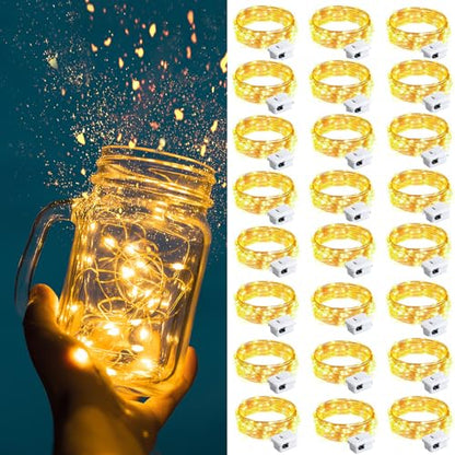 Warm Fairy String Lights Battery Operated 24 Pack 7ft with 3 Modes for Indoor Outdoor Decor