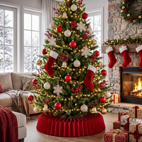 Foldable Paper Christmas Tree Collar - Honeycomb Xmas Tree Ring Basket, Gold, 23-26 Inch Diameter