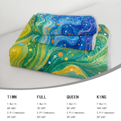 Rainbow Marble Galaxy Twin Bedspread Coverlet Set Pink Purple Cosmic Swirl - Twin Variation