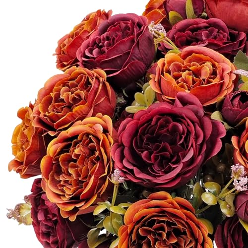 Fall Artificial Flower Bouquet Set - Faux Silk Peony & Autumn Florals - Fall Colors
