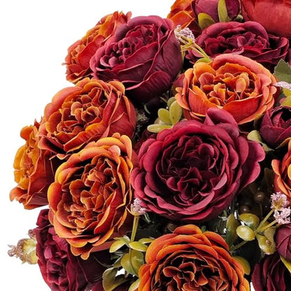 Fall Artificial Flower Bouquet Set - Faux Silk Peony & Autumn Florals - Fall Colors