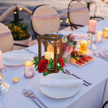 Brown & Red Wooden Wedding Lantern Centerpiece Set - 30 Pieces, Rustic Decor