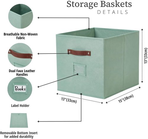 DECOMOMO Storage Baskets - 13x15x13 Cube Bins with Labels for Organized Shelves | 4-Pack, Rainbow