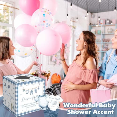 Blue Jean Baby Shower Decorations with Diaper Raffle Box & 50 Cards - Blue