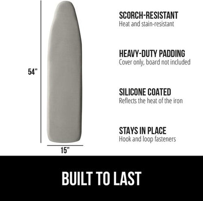 GORILLA GRIP Ironing Board Cover - 15x54 Inches | Silver Color with Rug Gripper - Beige Bundle
