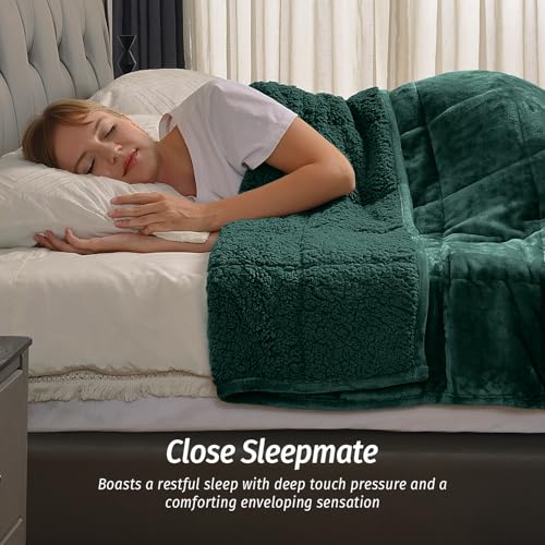 Weighted Blanket for Adults 15 lbs Queen 60x80 Green - Sherpa Fleece