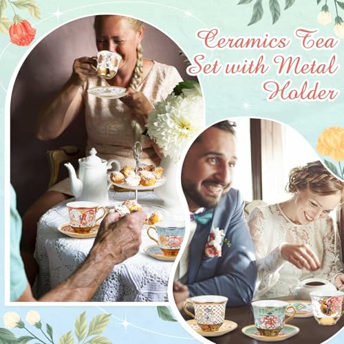 Teenyyou Set of 36 Floral Porcelain Tea Cups and Saucers - Stylish 5.4 Oz Variation
