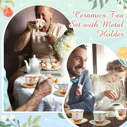 Teenyyou Set of 36 Floral Porcelain Tea Cups and Saucers - Stylish 5.4 Oz Variation