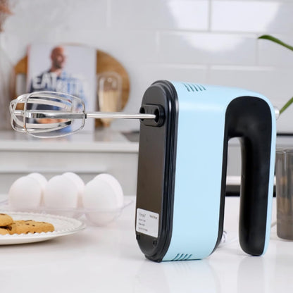 Skiennix 9-Speed Hand Mixer - 400W Powerful Electric Mixer with Snap-On Storage Case & 5 Accessories (Ice Blue/Black)