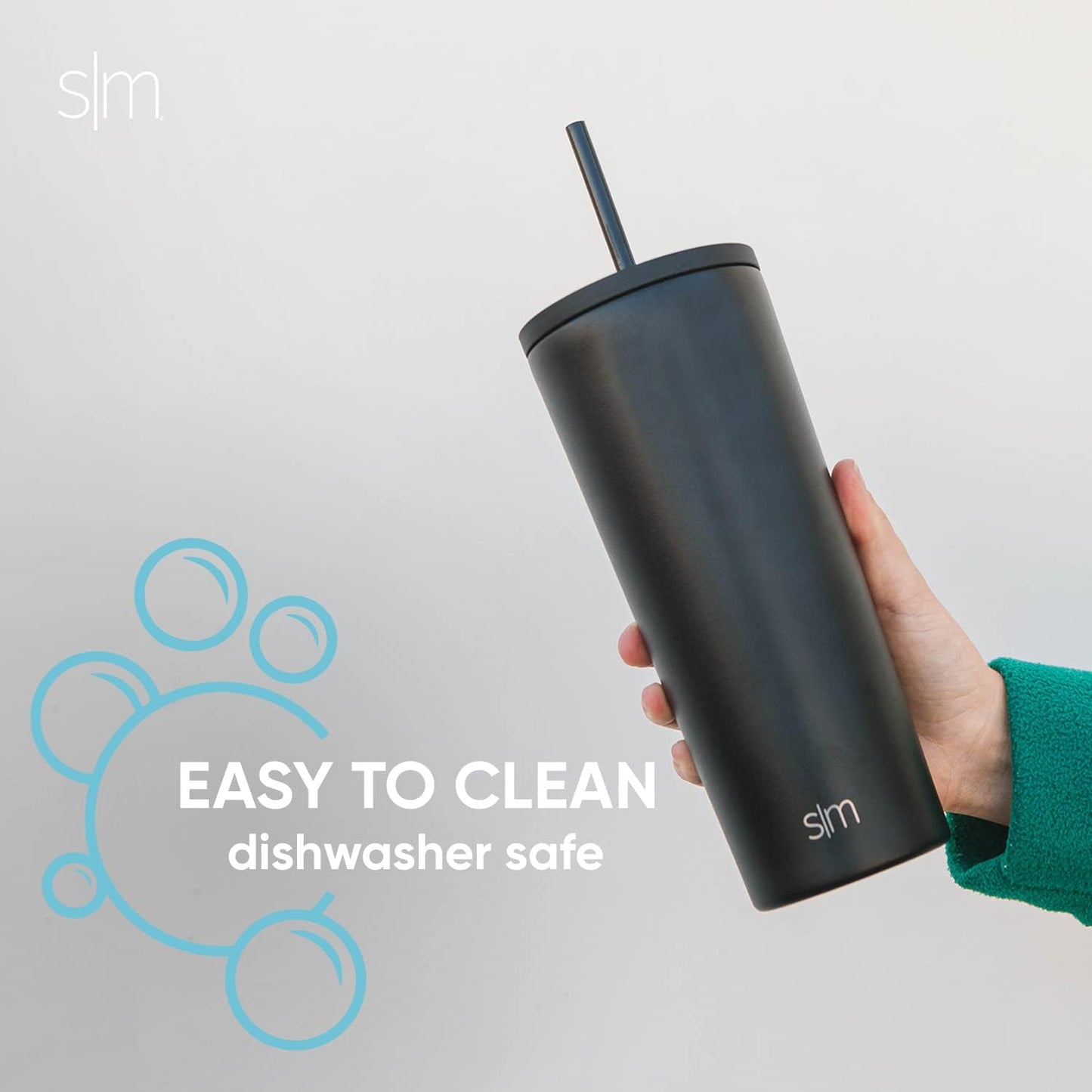 Simple Modern Insulated Tumbler - 24oz Reusable Stainless Steel Travel Mug with Lid & Straw | Black Leopard