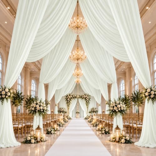 Ivory Ceiling Drapes 50ft Long for Wedding Party & Event Decor - Pack of 2