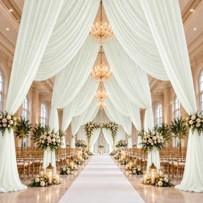 Ivory Ceiling Drapes 50ft Long for Wedding Party & Event Decor - Pack of 2