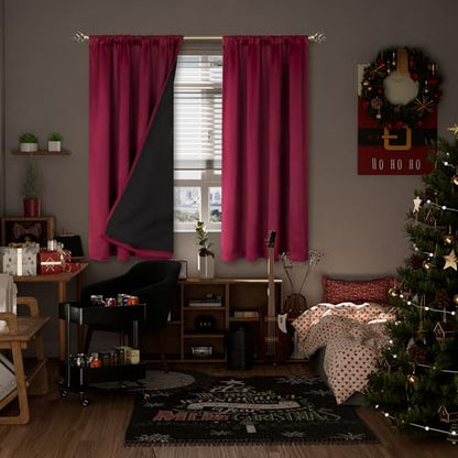 Burgundy Red Blackout Curtains for Bedroom 63 Inch Length - 2 Panels