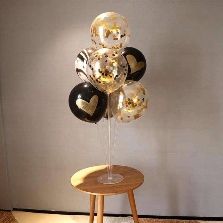 Bezente Black Gold Confetti Balloons - 12-Inch Helium Balloons for Weddings & Parties | 60 Pack
