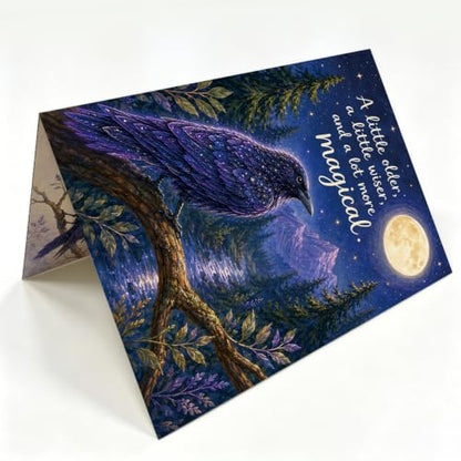 Mystical Raven Birthday Card WX-506 with Envelope & Seal - Forest & Moonlit Design
