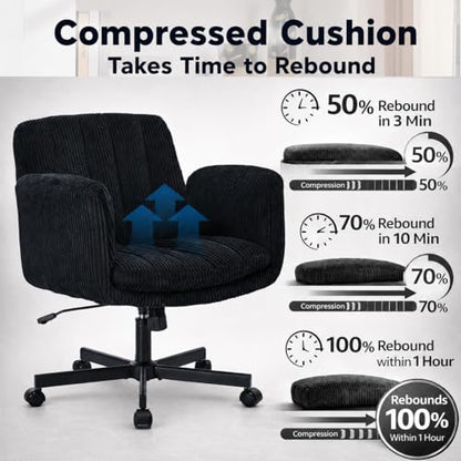 Adjustable Cross Leg Office Chair with Wheels and Armrests - Black