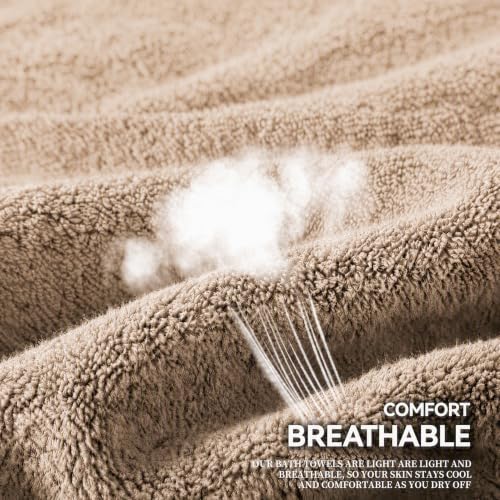 Khaki 4-Piece Coral Fleece Microfiber Bath Towel Set with Crown Embroidery - Super Absorbent, Large Size