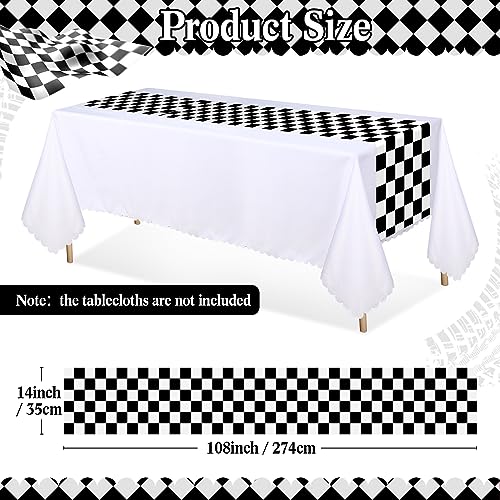 Preboun 3 Pcs Black White Checkered Plastic Table Runner 14x108 Inches - Racing Theme Party Supplies