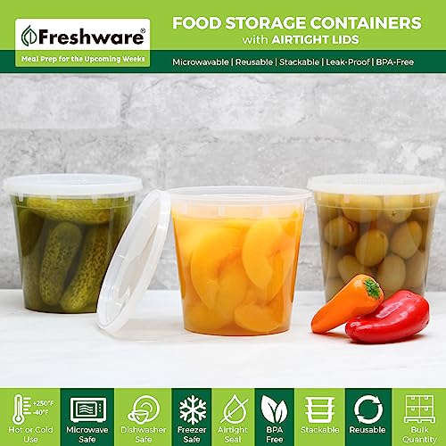 Freshware Food Storage Containers [240 Set] 24 oz Plastic Deli Containers with Lids, Slime, Soup, Meal Prep Containers | BPA Free | Stackable | Leakproof | Microwave/Dishwasher/Freezer Safe