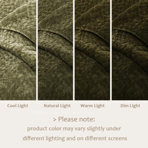 Olive Green Velvet Oversized King Quilt Set 120x128 Bedding Decor