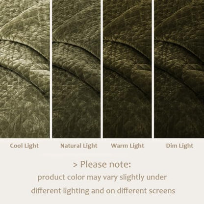 Olive Green Velvet Oversized King Quilt Set 120x128 Bedding Decor