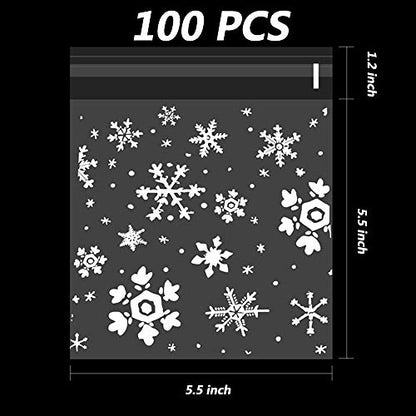 Christmas Snowflake Candy Bags 100PCS Self-Adhesive Treat Bags for Gifts