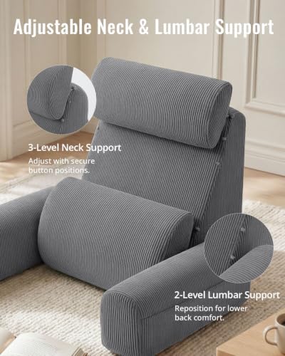 Gray Adjustable Reading Pillow with Lumbar Support - 19 Inch