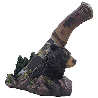Decorative Black Bear Hunting Knife with Display Stand for Rustic Cabin Decor