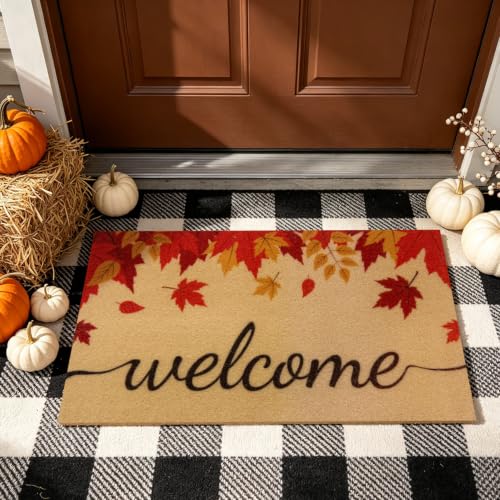 Fall Welcome Door Mat 17x30 Inches Non Slip Outdoor Indoor - Maple Leaves Variation